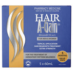 Hair A-Gain Hair Regrowth Treatment Extra Strength for Men & Women – 5 Month Value Pack – 5 x 60ml