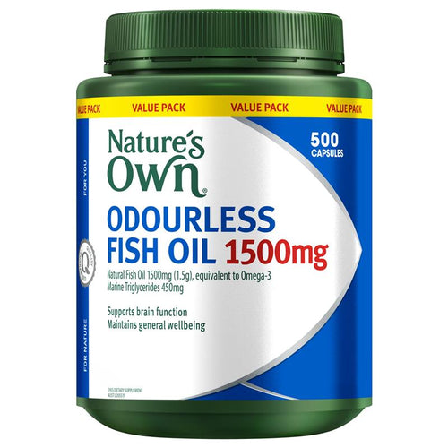Nature's Own Odourless Fish Oil 1500mg 500 Capsules Exclusive Size