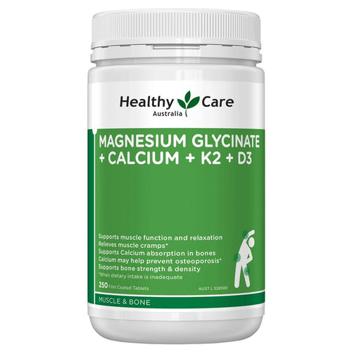 Healthy Care Magnesium Glycinate + Calcium + K2 + D3 250 Tablets