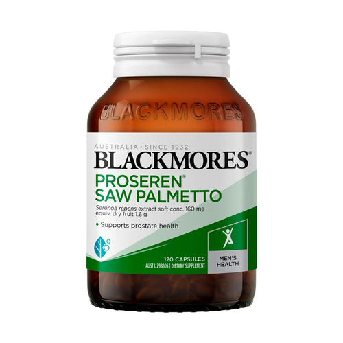 Blackmores Proseren 120 Capsules (Serenoa repens (saw palmetto) extract soft conc. 160 mg equiv. to dry fruit 1.6 g (1600 mg) (standardised to contain fatty acids 144 mg).)