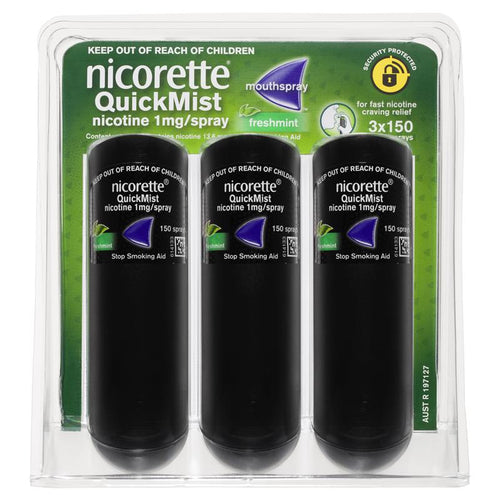 Nicorette Quit Smoking QuickMist Nicotine Mouth Spray Freshmint 3 x 150 Pack (Nicotine 1mg)