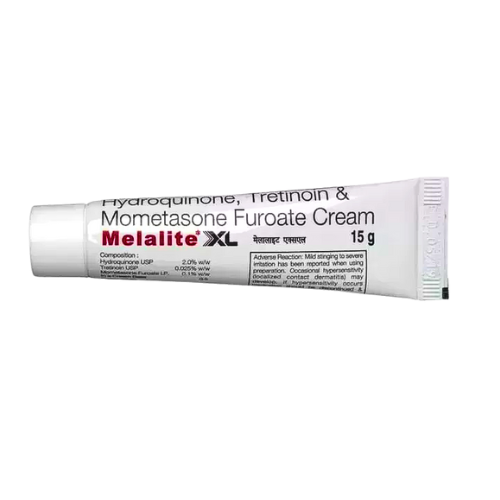 Melalite XL 15gm Cream (Hydroquinone (2% w/w), Mometasone (0.1% w/w) and Tretinoin (0.025% w/w)).