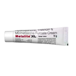 Melalite XL 15gm Cream (Hydroquinone (2% w/w), Mometasone (0.1% w/w) and Tretinoin (0.025% w/w)).